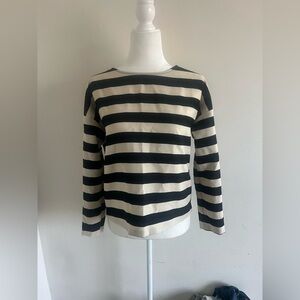 Black and off-White Striped Long Sleeve Top, pearl detail on the sleeve french
